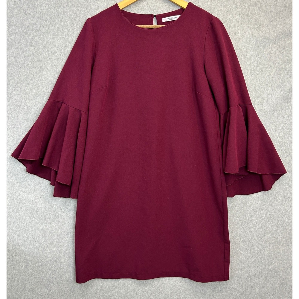 Vanessa Zani Flutter Bell Sleeve Shift Dress Burgundy Red Made in Italy Medium